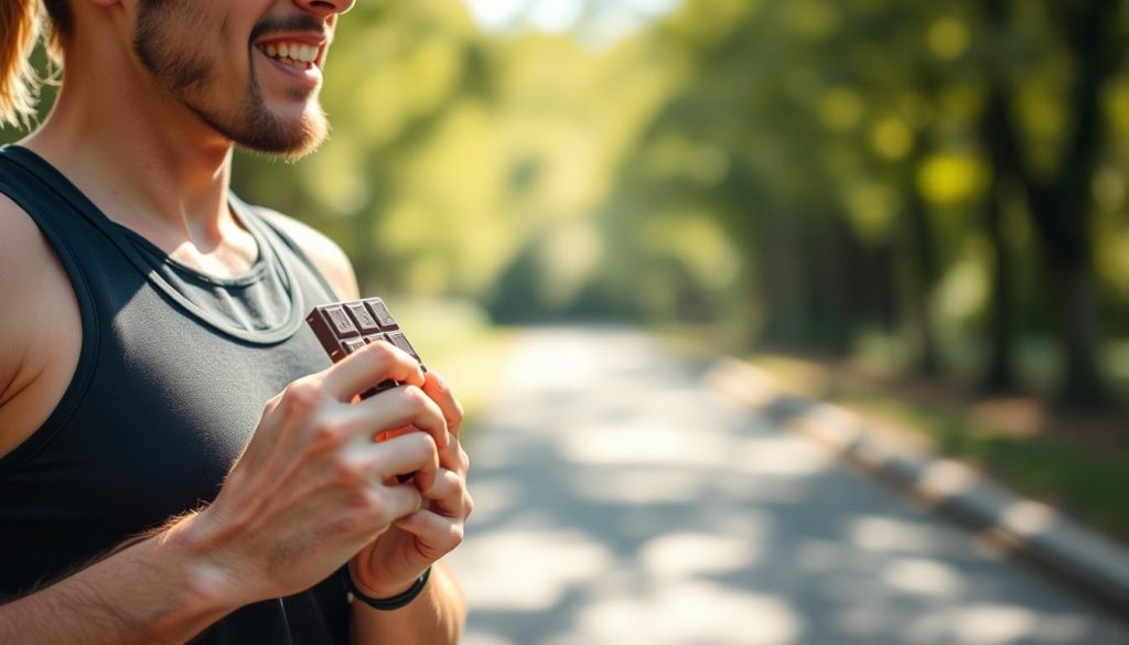 Active person with mushroom chocolate, demonstrating the energy-boosting benefits of mushroom chocolate