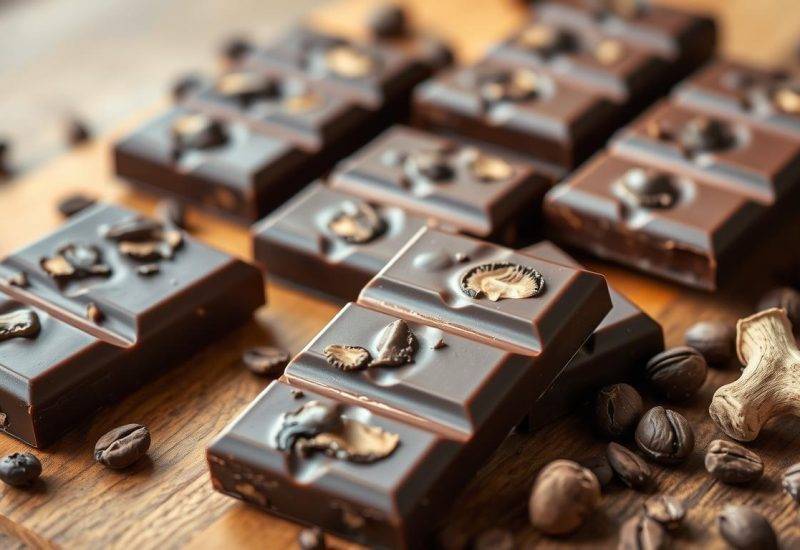 Assorted mushroom chocolate bars with functional mushrooms and cacao