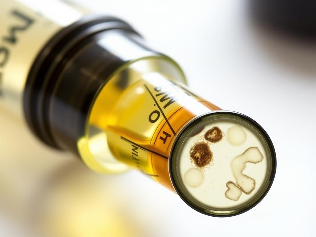 Close-up of DMT vape cartridge showing potential contaminants and additives that may cause physical side effects
