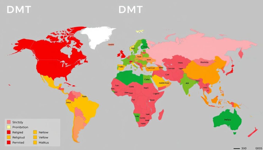 Global map showing DMT legal status where to buy DMT cart