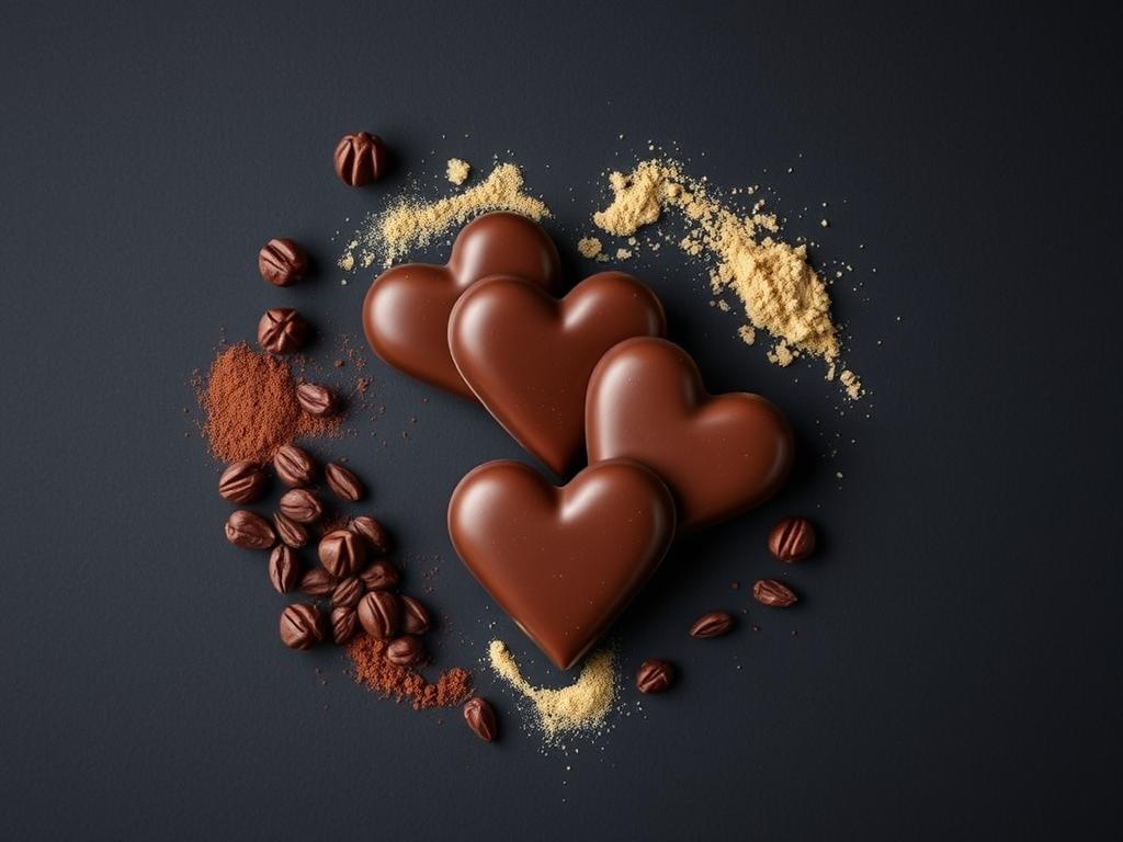 Heart-shaped mushroom chocolate pieces, highlighting the cardiovascular benefits of mushroom chocolate