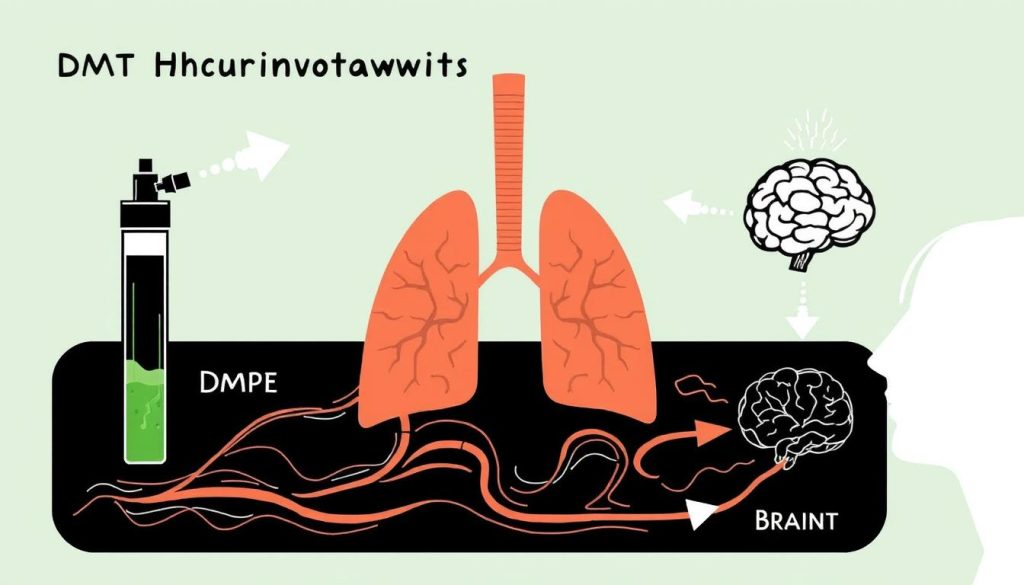 Illustration of DMT absorption process from vape to bloodstream