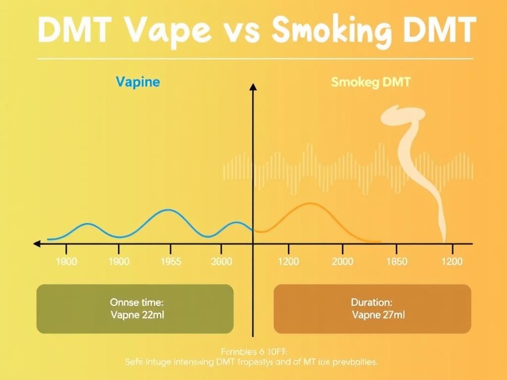 Visual representation of DMT experience timeline comparing vaping vs smoking onset and duration